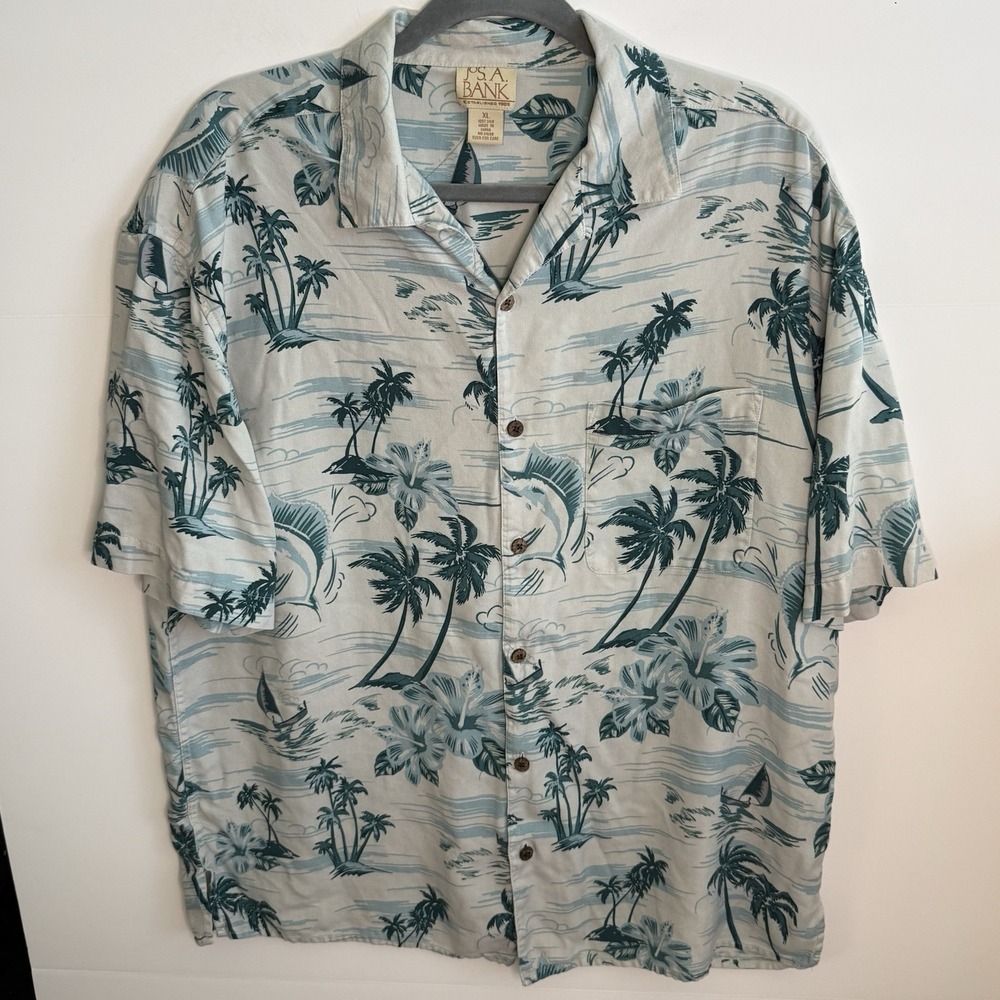 Jos. A. Bank 100% Silk All Over Print Tropical Paradise Shirt Men's Size XL